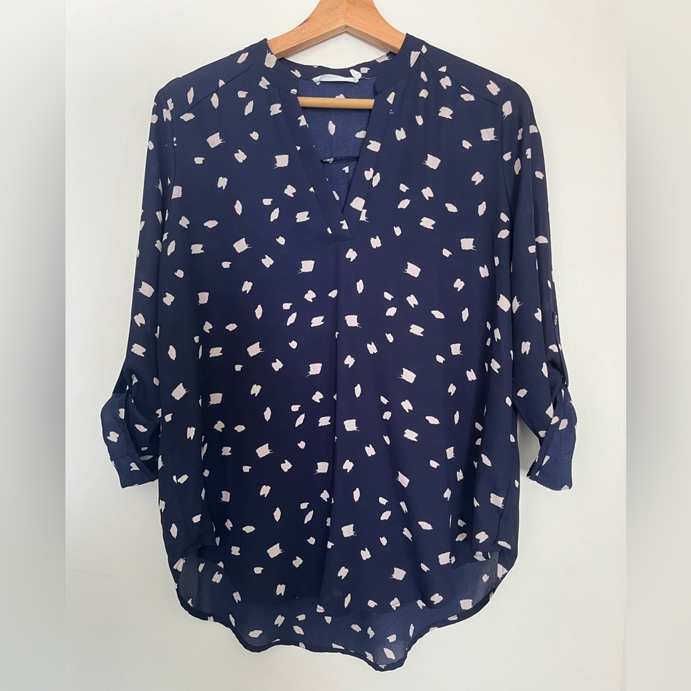 Lush 3/4 Sleeve Navy Blue Warren Split Neck Blouse Women’s size Medium
